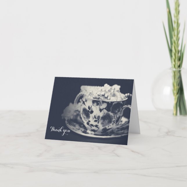 Glam Tea & Pearls Elegante Bridal Chic Vielen Dank Dankeskarte (Vorderseite)