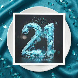Glam Teal Blue Faceted Crystal 21st Birthday Party Serviette