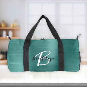 Glam Teal gebürstetes Metall Schwarz und Weiß Mono Duffle Bag