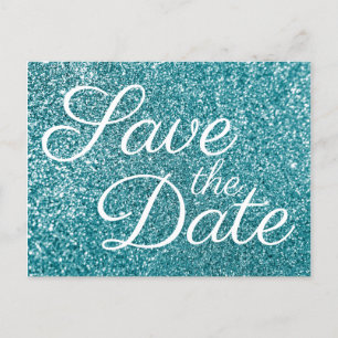 Glam Teal Glitter Foto Save-the-Date Postkarte