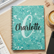 Glam Teal Mint Faux Glitter Funkel Monogramm Name
