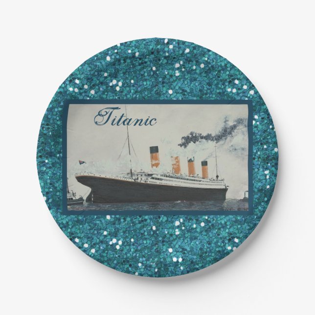 Glam Titanic Saphire Glitzer Pappteller (Vorderseite)