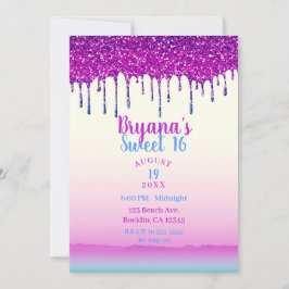 Glam Trendy Pink Blue Glitzer Tropfen Sweet 16 Par Einladung
