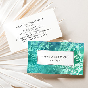 Glam Tropical Monstera Blätter Teal Blau Visitenkarte
