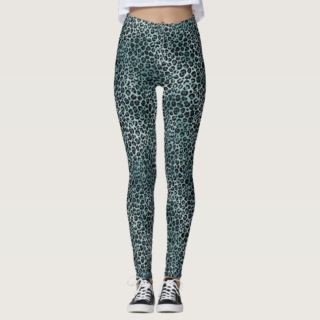 Glam Türkis Aquamarin Blue Leopard Print Leggings (Vorderseite)