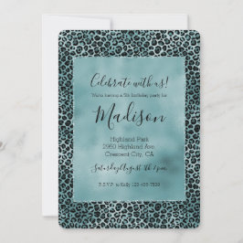 Glam Turquoise Aquamarin Blue Leopard Print Einladung