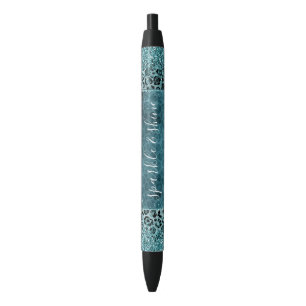 Glam Turquoise Aquamarin Blue Leopard Print Glitze Kugelschreiber