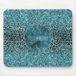 Glam Turquoise Aquamarin Blue Leopard Print Glitze Mousepad
