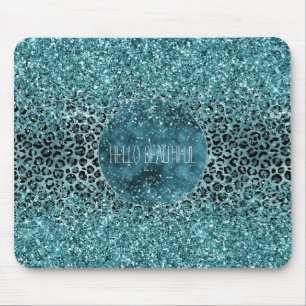 Glam Turquoise Aquamarin Blue Leopard Print Glitze Mousepad