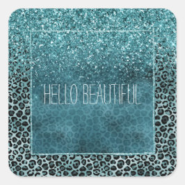 Glam Turquoise Aquamarin Blue Leopard Print Glitze Quadratischer Aufkleber