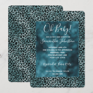 Glam Turquoise Aquamarin Blue Leopard Print Ombre Einladung