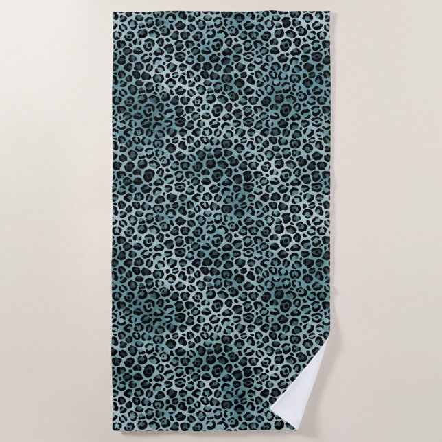 Glam Turquoise Aquamarin Blue Leopard Print Ombre Strandtuch (Vorderseite)
