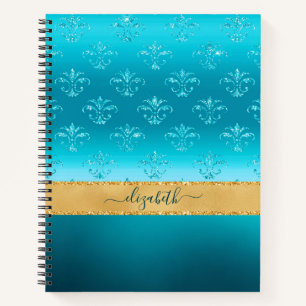 Glam Turquoise Gold Glitzer Elegante Personalisier Notizbuch
