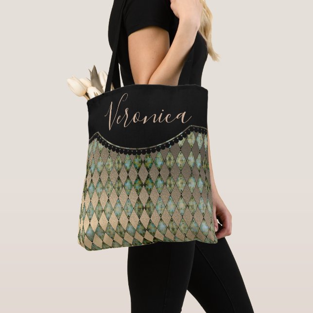 Glam Turquoise Harlequin Personalisiert Tote Bag (Von Nahem)