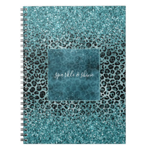 Glam Turquoise Teal Blue Leopard Print Glitter Notizblock