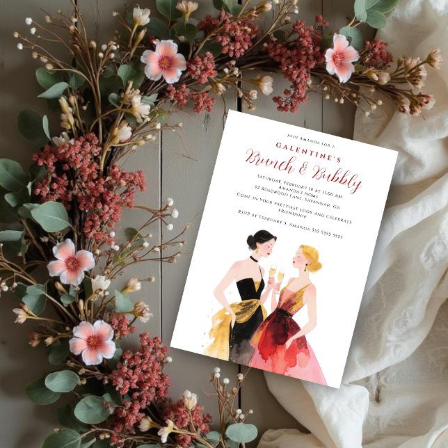 Glam Two Elegant Women Galentines Day Party Einladung (Glam Two Elegant Women Galentine's Day Party Invitation Cards for Best Friends.)