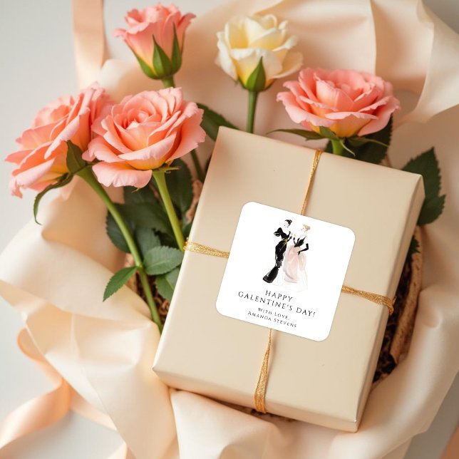 Glam Two Pretty Elegant Ladies Galentine's Day Quadratischer Aufkleber (Glam Two Pretty Elegant Ladies Galentine's Day Square Sticker for Your Best Fiends. )