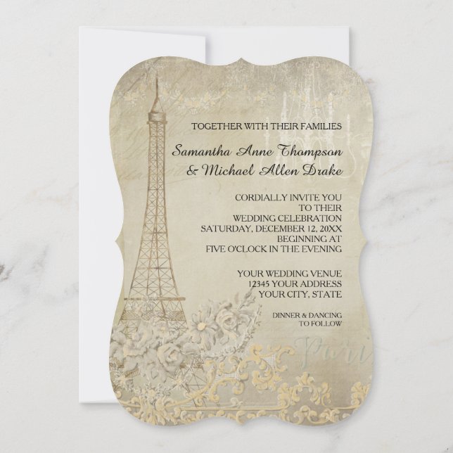Glam Vintag Paris Pariser Hochzeit Einladung (Rückseite)