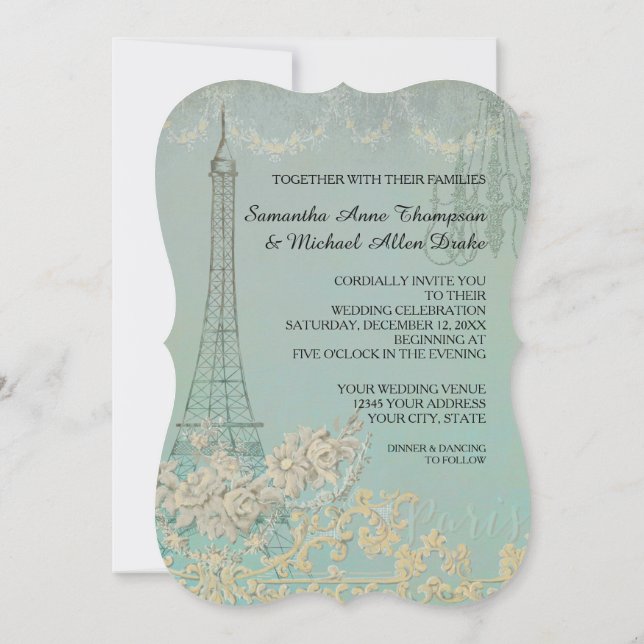Glam Vintag Paris Pariser Hochzeit Einladung (Rückseite)