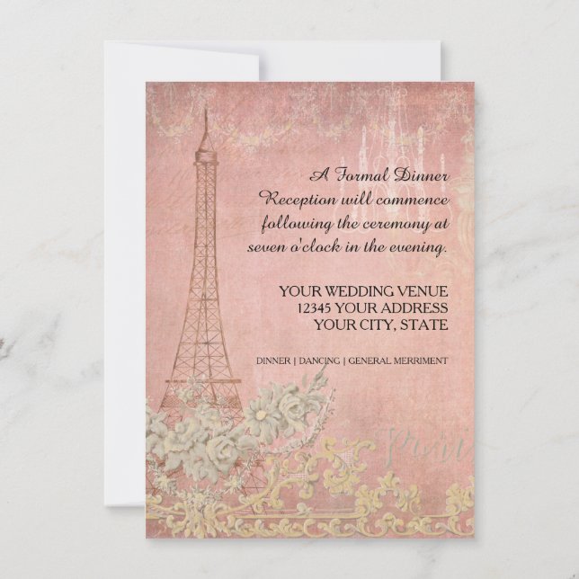 Glam Vintag Paris Pariser Hochzeitsempfang Einladung (Rückseite)