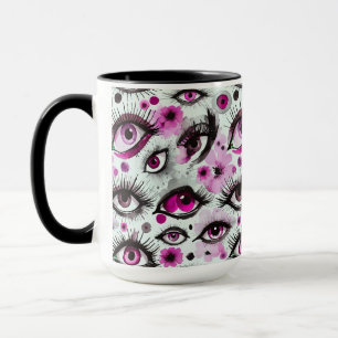 Glam Watercolor Eyes and Lashes Floral in Pink Tasse