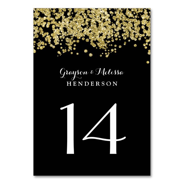 Glam Wedding Tischnummer | Chic Black and Gold (Vorderseite)