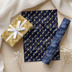 Glam Weihnachten Navy Blau Gold Hirsche Fächer Str Geschenkpapier Set
