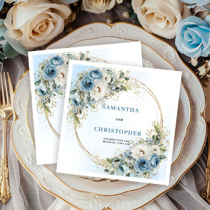 Glam weiße Blumen blaue goldene Hochzeitsserviette Serviette