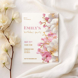 Glam weißes goldfarbenes pink elegantes Blumengebu Einladung