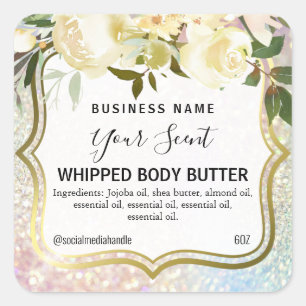 Glam White Blume Body Butter Labels Quadratischer Aufkleber