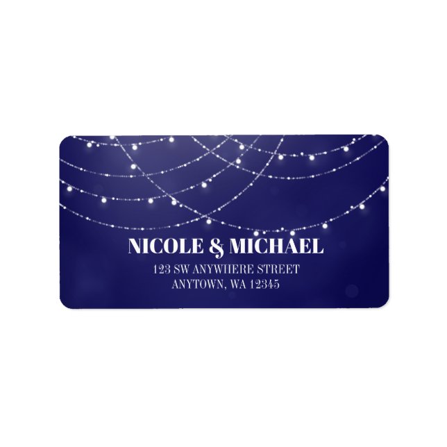 Glam White Fairy Lights Blue Adressaufkleber (Vorne)