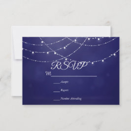 Glam White Fairy Lights Blue RSVP Karte