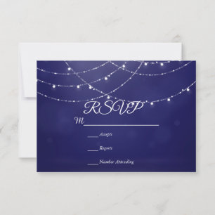 Glam White Fairy Lights Blue RSVP Karte