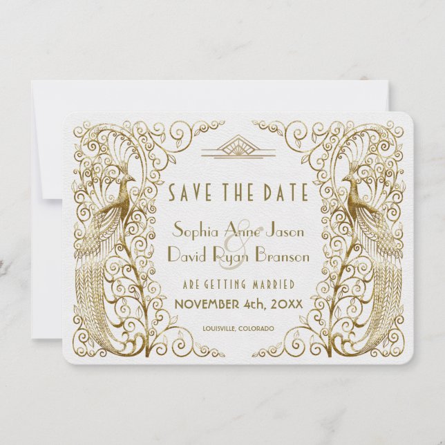 Glam White Gold Art Deco Friedhöfe Save the Date (Vorderseite)