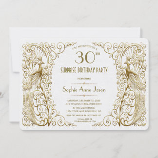 Glam White Gold Art Deco Peacocks Einladung zum Ge