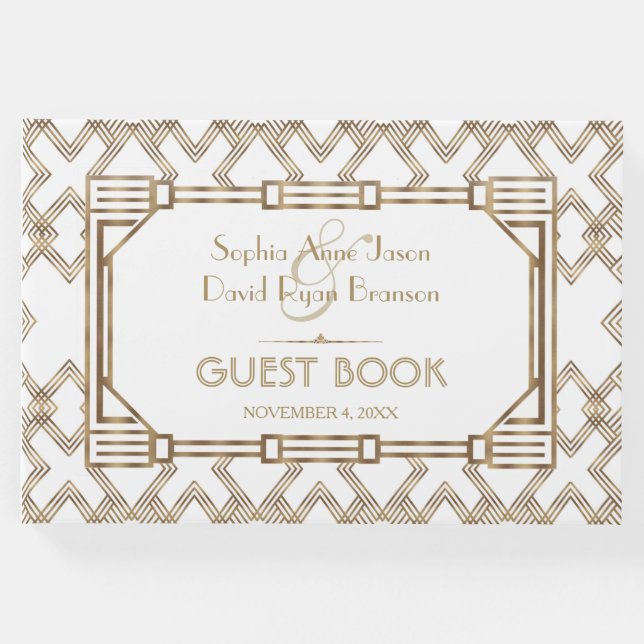 Glam White Gold Great Gatsby Wedding Gästebuch (Vorderseite)