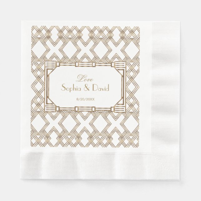 Glam White Gold Great Gatsby Wedding Serviette (Vorderseite)