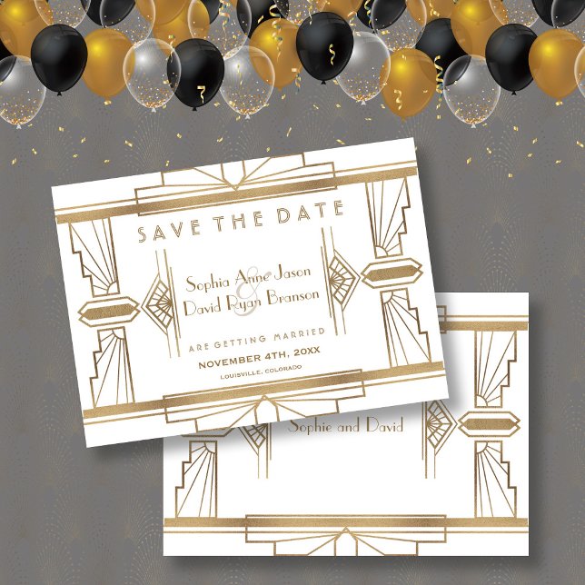 Glam White in den 1920er Jahren Great Gatsby Save  Save The Date (trendy Art Deco save the date, roaring 20s wedding save the date, save the date invitation, )