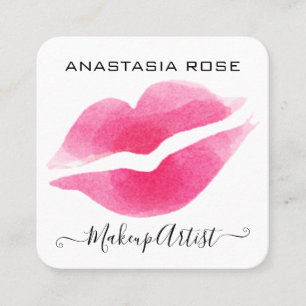 Glam White & Pink Lips Kiss Lippenstift Makeup Art Quadratische Visitenkarte