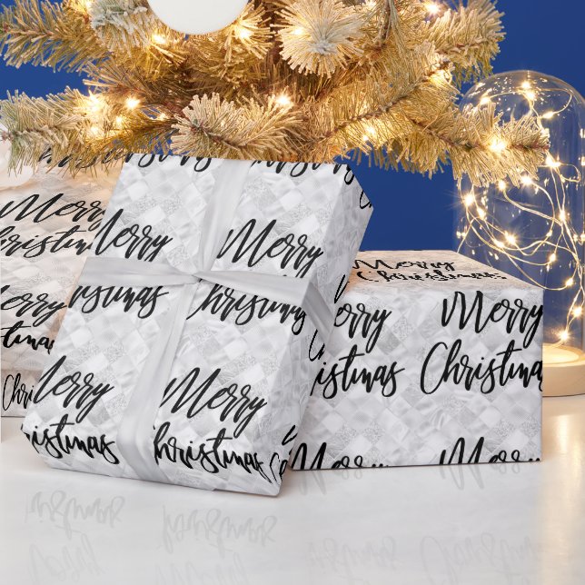 Glam White Spiegelkachel Frohe Weihnachten Schrift Geschenkpapier (Feiertage)