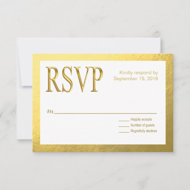Glam White UAWG mit Gold Nugget Imitats Foil Kontu RSVP Karte (Vorderseite)