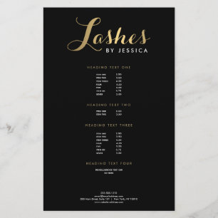 Glam Wimpern Script Text Gold/Schwarze Flugblatt Flyer