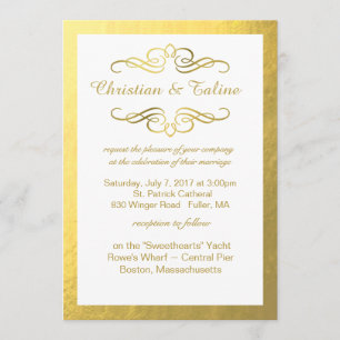 Glam Wirbel Blüh Gold Foil Kontur Hochzeit Einladung
