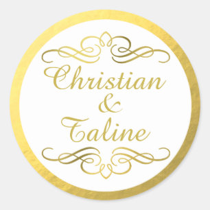 Glam Wirbel Blüh Gold Foil Kontur Hochzeit Runder Aufkleber