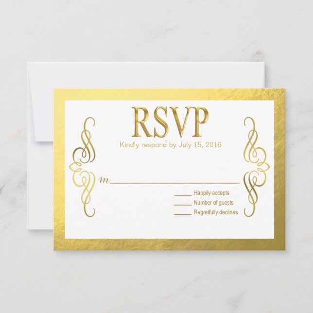 Glam Wirbel Geblüht Gold Foil UAWG | Goldweiß RSVP Karte (Vorderseite)