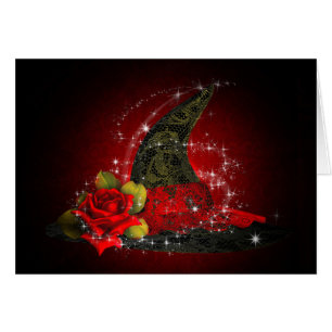 Glam Witch Hat Lacy Black & Red Sparkle Party