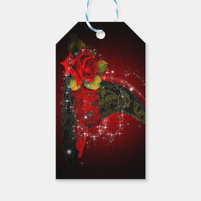 Glam Witch Hat Lacy Black & Red Sparkle Party Geschenkanhänger (Vorderseite)