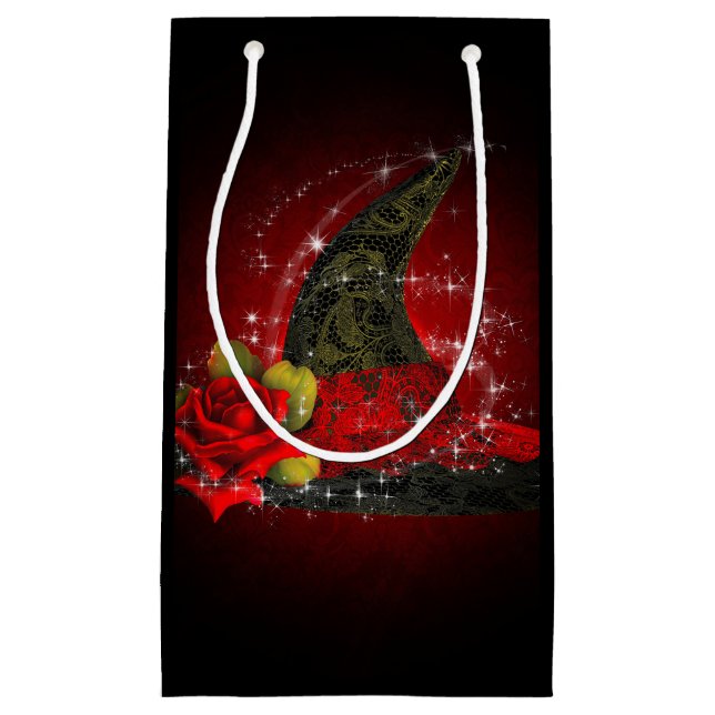Glam Witch Hat Lacy Black & Red Sparkle Party Kleine Geschenktüte (Vorderseite)