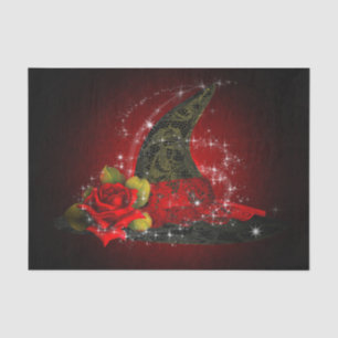 Glam Witch Hat Lacy Black & Red Sparkle Party Seidenpapier
