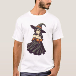 Glam Witch Pinup Halloween Babe Retro Spooky T-Shirt